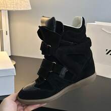 2026 New Style Women's Suede Sneakers, Hidden Inner Elevation, High-Top Board Shoes, Lightweight, Comfortable And Breathable - 黝黑 - 查看 4