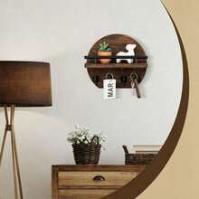 Wall-Mounted Key Rack - 9.8 Inch Apartment Wall Decor With Shelf And 8 Key Hooks, Round Wooden Key Holder, Home Decoration - 5 Hooks - View 9
