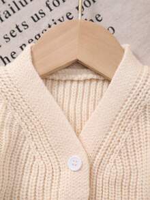 Baby Girl Autumn/Winter Soft Cute Ruffle Sleeve + Delicate Pocket Design Knitted V-Neck Cardigan Sweater - Beige - View 2