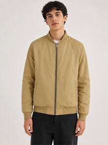 Men's Reversible Double-Faced Twill Jacket With Nylon Side - Casual Winter Style - Khaki - View 4