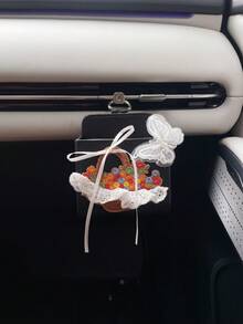 1個新款甜美刺繡蕾絲花籃蝴蝶貼花汽車出風口收納盒 卡片夾 眼鏡架 PU皮革車用收納口袋 - 多色 - 查看 1