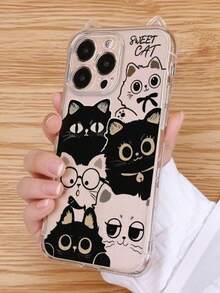 Full Screen Cat Pattern 16/14/15/14 Pro Max/13 Transparent Cat Ear Phone Case, Niche Shockproof - Multicolor - View 1