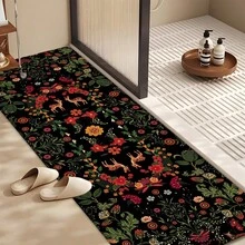 1pc, Home Decor, Floral Deer Pattern Print, Linen Kitchen Rug, Kitchen Mat, Floor Mat, Bathroom Mat, Door Mat, 3D Print Rectangular, Suitable For Living Room, Bedroom, Hallway, Bathroom, Laundry Room - Polyester Rug, Suitable For Indoor And Outdoor Home Decor - Multicolor - View 3
