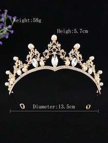 1pc Fashion Rhinestone Glass Alloy Crown Bridal Wedding Headpiece Holiday Birthday Party Women Accessory - Gold - View 5
