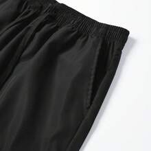 Men's Black Drawstring Waist Side Diagonal Reflective Stripe Cargo Wide Leg Long Pants - Black - View 4