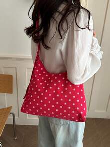 Women's Solid Color PU Leather Fashion Large Capacity Daily Travel Shoulder Bag - Red - View 3
