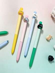 1pc/4pcs Pressable Wiggling Tail Cat Neutral Pen, 3D Cartoon Cat Head Clickable Black Ink Pen, Quick-Dry Smooth Writing Student Office Stationery, Student Girl Stationery Gift, Smooth Writing Student Office Stationery, Suitable For Office And Study, Birthday Gift For Friends - Cartoon - View 2