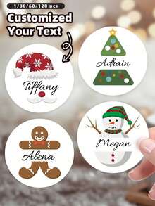 1/30/60/120pcs Personalized Christmas Stickers, Customized Holiday Labels, Christmas Craft Stickers, Gift Bag Stickers, Student Card Stickers, Winter Planner Stickers, Merry Christmas Vinyl Envelope Seals - Multicolor - View 1