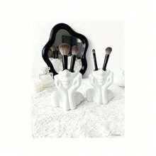 12,5 * 11,5 * 8,5 cm Support pour pinceaux de maquillage, organisateur de pinceaux de vanité, pièce décorative de vase à fleurs blanches, vase décoratif moderne, centre-pièce, convient pour le bureau, l'étagère, le salon, la chambre à coucher - Plusieurs styles - Voir 7