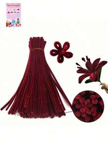 51/101/201/301件創意紅色手工毛條用品，手工與教學卡，雪尼爾桿毛條花，節日裝飾製作 - Ancora Red - 查看 14