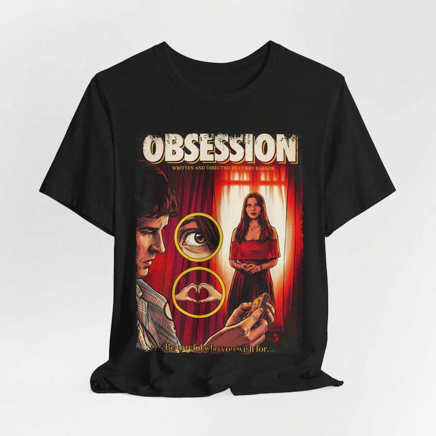 Camiseta de la película Obsession: Camiseta gráfica unisex de película de terror vintage - Negro - Ver 1