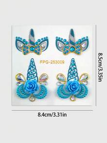 1pc Blue Unicorn Flower Face Rhinestone Sticker, Teardrop Colorful Rhinestone + Flower Style, Waterproof Long-Lasting Brow Center Sticker, Music Festival Party / Sweet Cool Hot Girl Makeup Accent - Multicolor - View 12