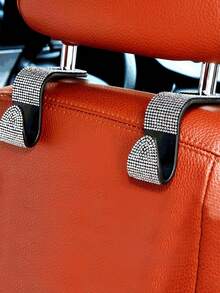 2 piezas Ganchos para respaldo de asiento de coche con colgante de strass, ganchos ocultos creativos para el respaldo del asiento trasero, ganchos colgantes para el interior del coche - Blanco y Negro - Ver 7