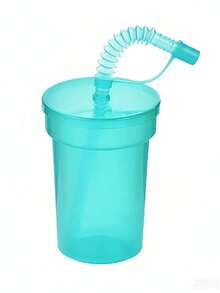 24件組 = 6個杯子 + 6個蓋子 + 6根吸管 + 6個吸管蓋，380ml/13oz 可彎曲吸管水瓶附防漏蓋可重複使用 - 旅行與居家防塵塑料水瓶，適合節日派對、兒童節日用品、塑料杯、杯子、廚房配件 - 彩色 - 查看 14