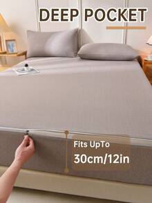 1pc Textured Woven Fitted Sheet, 6-Sided Zipper Mattress Protector, Country Style Woven Bed Cover, Coffee Brown Room Decor, Dust-Proof & Non-Slip, Skin-Friendly & Breathable, Suitable For Twin/Full/Queen/King Size Beds, All-Season Use, Machine Washable, Pillow And Duvet Cover Not Included - Warm Coffee Color - View 7