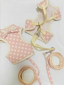 PETCHIC Cute Pink Polka Dot Pet Harness + Leash Set, Suitable For Spring Outdoor Camping, Walking Dogs/Cats, Adjustable Harness, Soft & Comfortable Pet Outdoor Activity Accessory - Pink - View 4