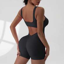 Mono Deportivo Corto para Mujer, Sin Mangas, Sexy, con Espalda Descubierta, Ropa de Yoga, Traje de Una Pieza para Ejercicio, Ciclismo y Recreación al Aire Libre - Rosa - Ver 11