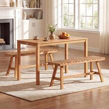 3 Pieces Acacia Wood Patio Dining Set Outdoor Rectangular Table And Benches With Slatted Seats-XY418686 - FXC7F3B9Z7B8R0 - View 6