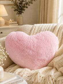 1 buah Bantal Hati, Bantal Hias Dekoratif untuk Tempat Tidur dan Sofa, Bantal Kecil Bulu Kelinci Imitasi Lucu untuk Wanita, Valentine, Ulang Tahun, Musim Gugur, Halloween, Natal, Dekorasi Rumah - Berwarna merah muda - View 1