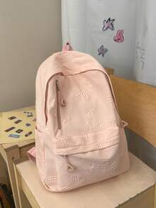 1pc Large Capacity Casual Backpack, Solid Color Embossed Bow Pattern Girls Backpack, Multi-Pocket Zipper School Day Bag, Suitable For Teens/Girls/Students/Graduates, Fashion Accessory For Back To School, Daily Classes, Weekend Outings, Short Trips And Outdoor Leisure Activities - Multicolor - View 13