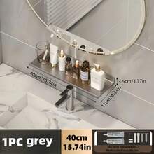 Stainless Steel Wall Mounted Storage Rack, No Damage Installation, Suitable For Bathroom, Vanity, Cabinet, Kitchen, Decorative Bathroom Accessory, Home Decor, Storage Organizer Shelf - Multicolor - View 16