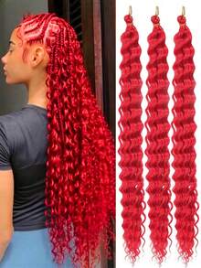 Set de 3 extensiones de cabello sintético trenzado con ondas profundas de 22 pulgadas, cabello trenzado con ondas oceánicas - Multicolor - Ver 29