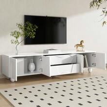 180 cm weißer TV-Schrank mit Holzbeinen – Ein minimalistischer und eleganter TV-Schrank mit viel Stauraum, einzigartigem Design und flexiblen Aufbewahrungsmöglichkeiten für ein stilvolles Wohnzimmer - Weiss - Übersicht 6
