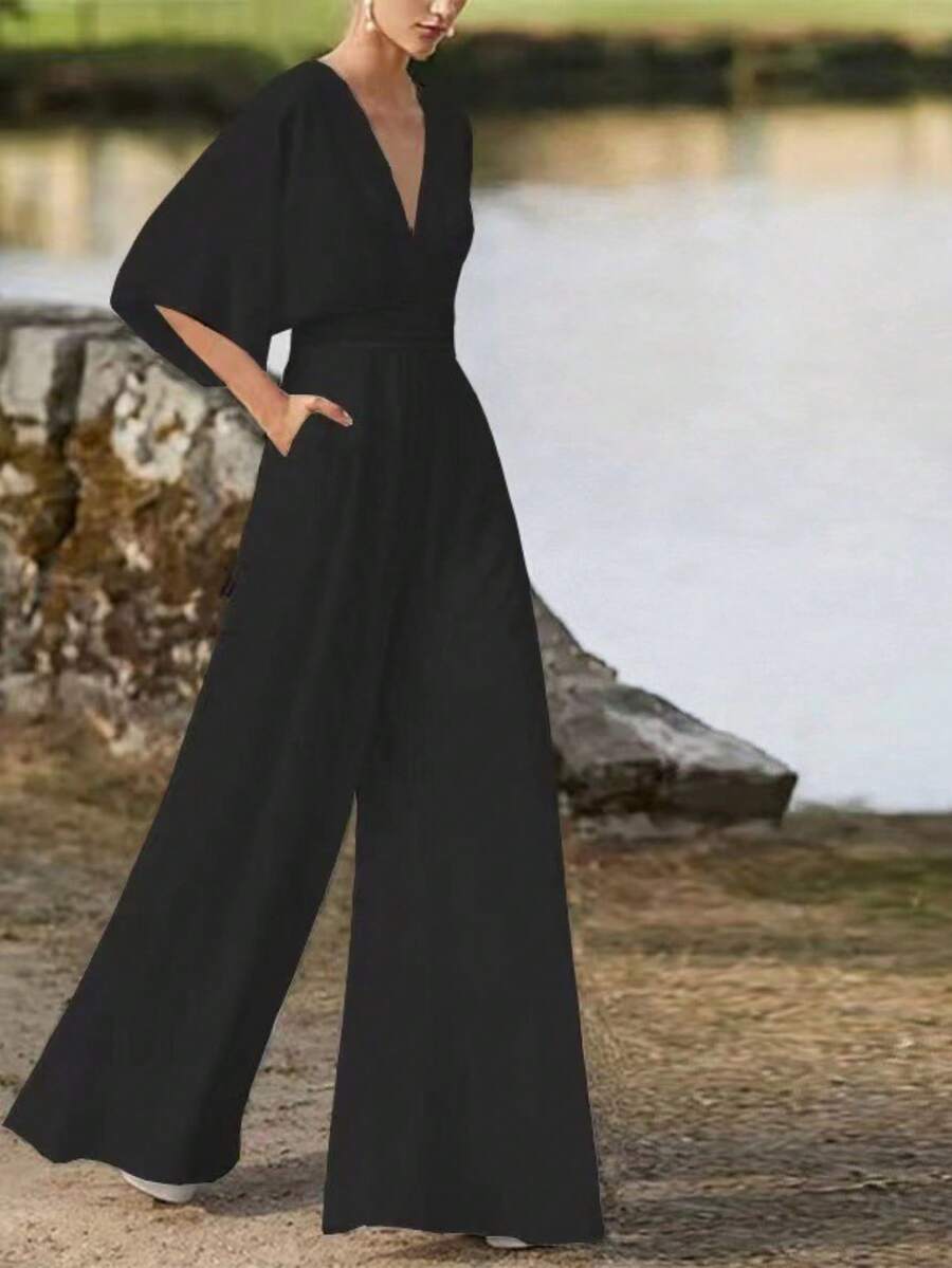 Modern Chinese-Style Jumpsuit With Asymmetrical Neckline, Mid-Waist, For Everyday Wear, Spring/Summer 2026 - 黑色 - 查看 1