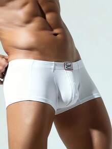 Men's One-Piece, Plain-Colored Stretch Briefs With Decorative Button And Four-Way Stretch - Beige - View 2