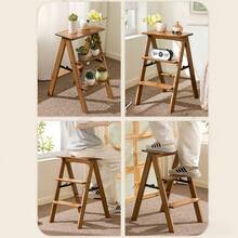 3-Tier Natural Bamboo Folding Step Stool Ladder Thick Solid Bamboo Portable - Brown - View 3