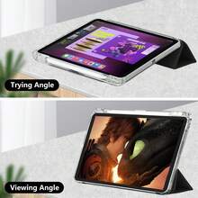 Protective Case, Solid Color Soft Silicone Shell, Built-In Pen Slot Design, Tri-Fold Multi-Angle Stand, Full Body Shockproof Scratch-Resistant Dust-Proof Protective Cover, Lightweight Tablet Case, Suitable For Multiple Models - Black - View 8