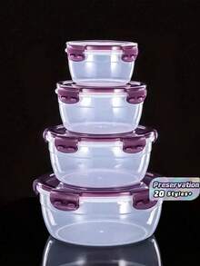 1個紫色與綠色透明密封食品儲存容器，圓形保鮮容器附蓋，最佳保鮮食品容器，塑膠攪拌碗，可堆疊防漏可重複使用廚房儲存容器，適用於微波爐、冰箱和洗碗機，適合儲存歐芹、水果、麵包、雞蛋等 - 彩色 - 查看 9