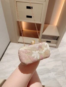 月光之夜多色花卉斜挎小包，時尚復古鏈條晚宴包，迷你方形盒子包，適合派對女孩、新娘、大學生、職場新人及白領女性，適用於派對、舞會、婚禮，完美搭配舞會配件，隨機花色發貨 - 粉色 - 查看 4