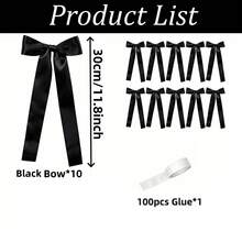 10Pcs/5Pcs/1Set Pink Satin Bows, Pre-Made Bows With 3m Faux Pearl Beads For Xmas Tree Garland, Wreath, Door, Fireplace, Indoor DIY Decor, Elegant Bow For Weddings, Showers, Gender Reveals, Birthdays, And Proposals.Room Background Decor, Party Decor - Black - View 11
