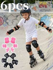 6pcs Boys & Girls Roller Skating Protective Gear Set, Knee Pads, Elbow Pads, Wrist Guards Set, Skateboard Balance Scooter, First Day Of School - Multicolor - View 1