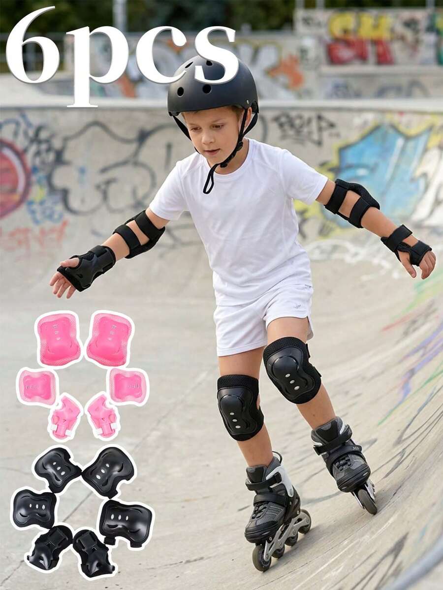 6pcs Boys & Girls Roller Skating Protective Gear Set, Knee Pads, Elbow Pads, Wrist Guards Set, Skateboard Balance Scooter, First Day Of School - Multicolor - View 1