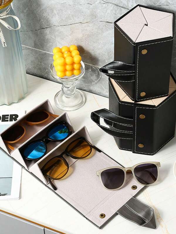 2-6 Compartment Foldable Eyeglass Storage Box, Dust-Proof Portable Fashion Eyeglass Organizer, Multi-Slot Anti-Scratch Eyeglass Case, Suitable For Myopia Glasses And Reading Glasses, Space-Saving Storage Box For Home, Travel And Business Trips, Practical Back To School Gift For Students