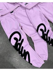 GEEDUP Printed Digital Sweater Set Fashion Street Loose Hoodie Casual Sportswear Men's And Women's Jacket Set - 粉色 - 查看 3