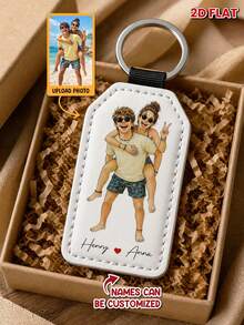 1PC Personalized 2D Flat Keychain For Father's Day, Upload Family Photo For Anime Style Rendering, Customizable Partner Names, Romantic Gift For Husband Dad - As Shown - View 10