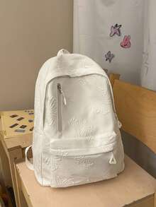 1pc Large Capacity Casual Backpack, Solid Color Embossed Bow Pattern Girls Backpack, Multi-Pocket Zipper School Day Bag, Suitable For Teens/Girls/Students/Graduates, Fashion Accessory For Back To School, Daily Classes, Weekend Outings, Short Trips And Outdoor Leisure Activities - Multicolor - View 16