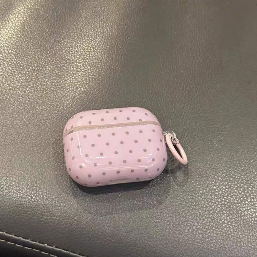 Set Casing Earphone Minimalis Motif Polkadot Pink + Cincin Gantung Kompatibel dengan Apple AirPodsPro2/AirPodsPro/AirPods4/AirPods3/AirPods2 - Berwarna merah muda - View 1