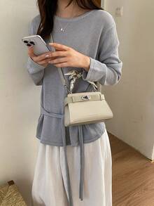 Bolso de mano elegante y de moda para mujer con bufanda, bolso bandolera, blanco, adecuado para compras, ir al trabajo, citas - Blanco - Ver 7