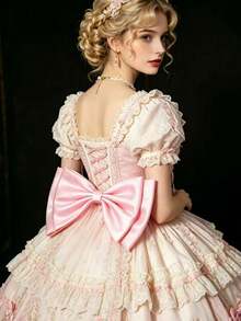 A Black Satin Back Large Double Bow Accessory Waist Decoration 37cm - Black - View 5
