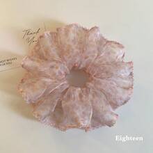 1 pezzo Scrunchie in rete con bordo ondulato, floreale delicato/colore unito, elastico per capelli etereo e soffice da donna, stile Mori coreano, accessorio versatile per capelli per pendolarismo quotidiano, appuntamenti, picnic, uscite, elastici per coda di cavallo - Multicolore - Visualizzare 5