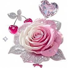 1/2/3PCS Glitter Gradient Rose Heat Transfer, Pink White Rose Cherry Diamond Heart Pattern Heat Transfer, Vinyl Print, Heat Transfer Sticker, Iron-On Transfer Iron-On Sticker Decal - Iron-On Suitable For Pillows, DIY, Backpacks, T-Shirts, Canvas Bags, Sweatshirts, Jeans, T-Shirts, Clothing, Sewing Supplies - Multicolor - View 2