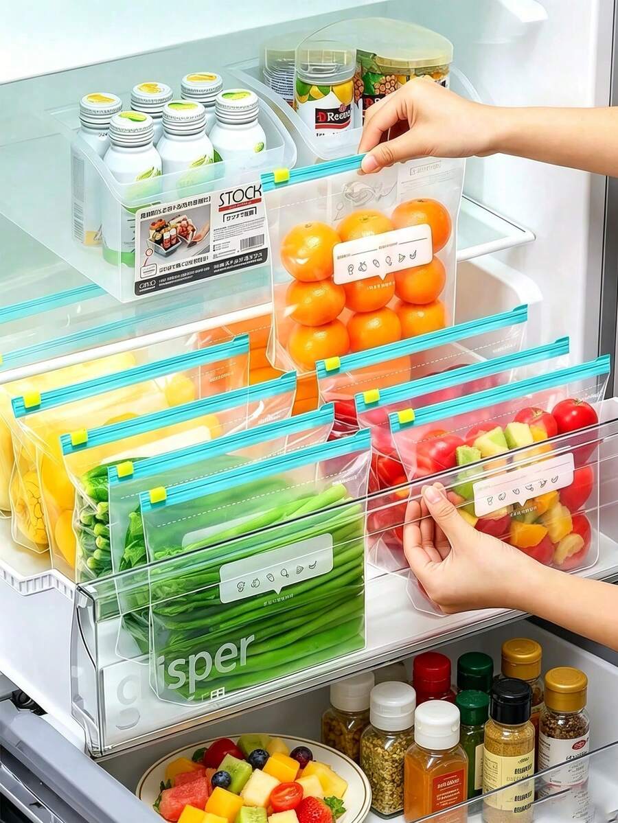 60個可重複使用密封食物儲存袋（10個大+30個中+20個小），加厚冷凍袋，可用微波爐，用於食物保存與整理，透明PE夾鏈袋，適合廚房食物分類與零食儲存