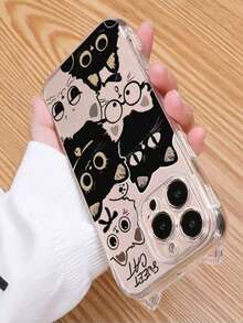 Full Screen Cat Pattern 16/14/15/14 Pro Max/13 Transparent Cat Ear Phone Case, Niche Shockproof - Multicolor - View 4