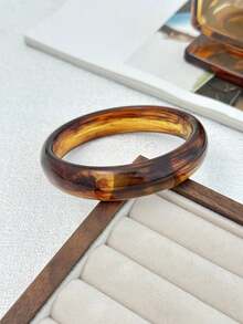 1pc Tortoiseshell & Cream Resin Bangle Set, Vintage Amber & White Stackable Bracelets, Minimalist Retro Acrylic Women's Bangles - Resin Bracelet - View 6