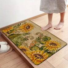 1pc, Home Decor, Sunflower Pattern Print, Linen Kitchen Rug, Kitchen Mat, Floor Mat, Bathroom Mat, Door Mat, 3D Print Rectangular, Suitable For Living Room, Bedroom, Hallway, Bathroom, Laundry Room - Polyester Carpet, Suitable For Indoor And Outdoor Home Decor - Multicolor - View 7