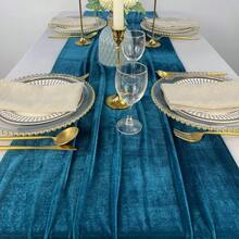 Velvet Table Runner 20 X 120 Inches 10ft Luxurious Thick Soft Velvet Christmas Thanksgiving Wedding Reception Table Runner For Party Reception Decorations - blue green - View 4